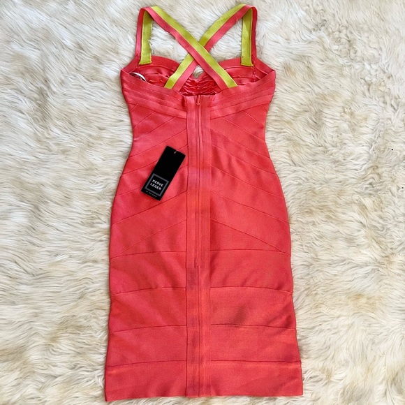 🎉 SALE Herve Leger Bandage Mini Dress Peach Blush Orange and Yellow - Picture 5 of 8